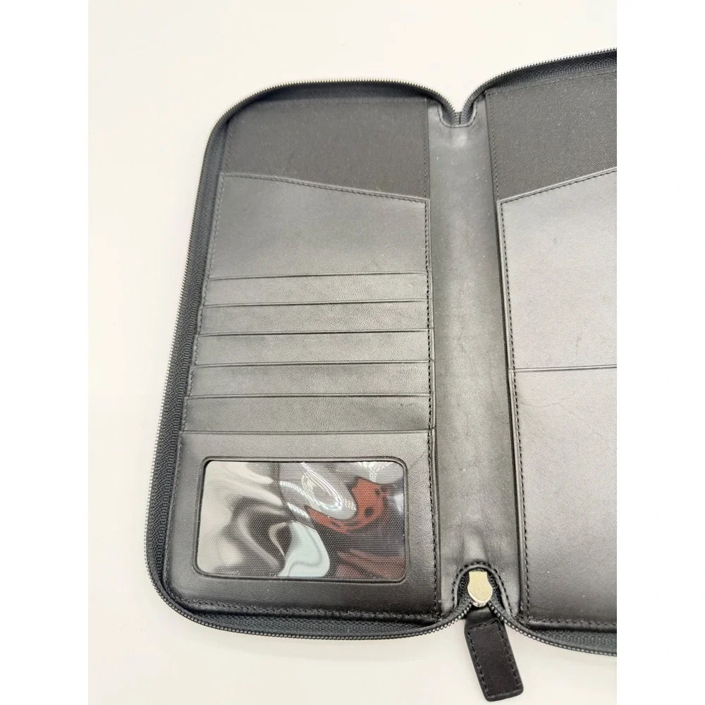 Coach Womens‎ Black Canvas Leather Zip Around Travel Wallet Passport Organizer